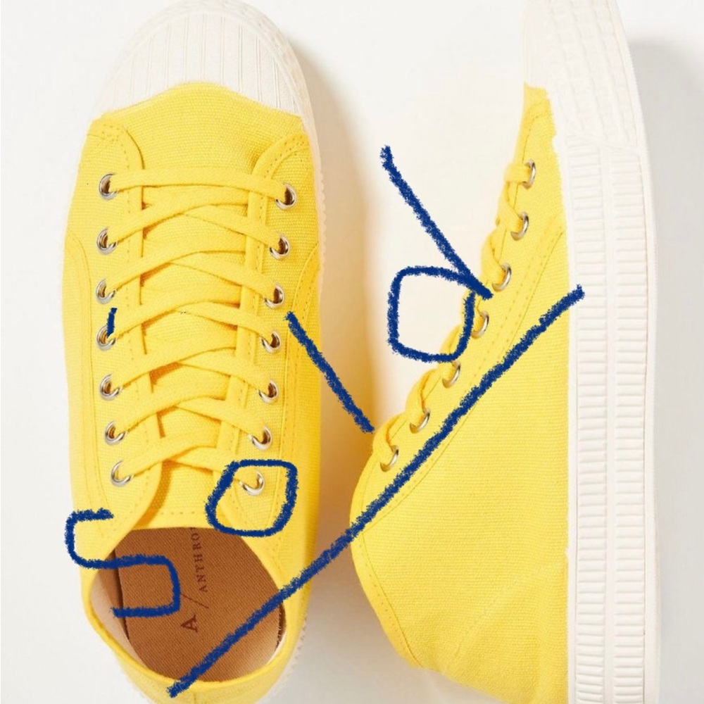 NWT Anthropologie Yellow White Tie Up Canvas Tennis Sneakers